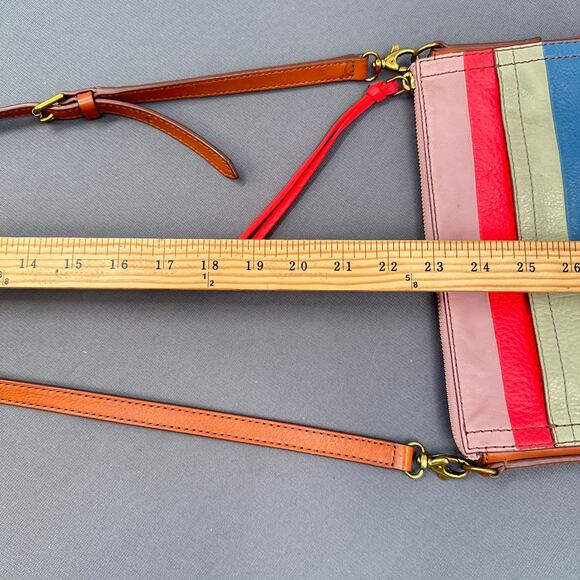Fossil Leather Crossbody Hand Bag Multicolor Stripe Boho Retro Purse Y2K Rainbow - Picture 13 of 16